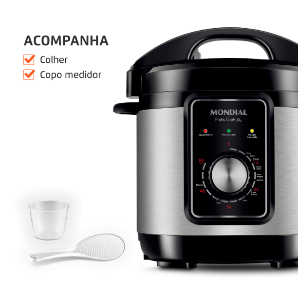 Encontraproduto.com.br - Panela Pressão Elétrica 3l 127v PE-47-3L-I Inox/Preto Mondial
