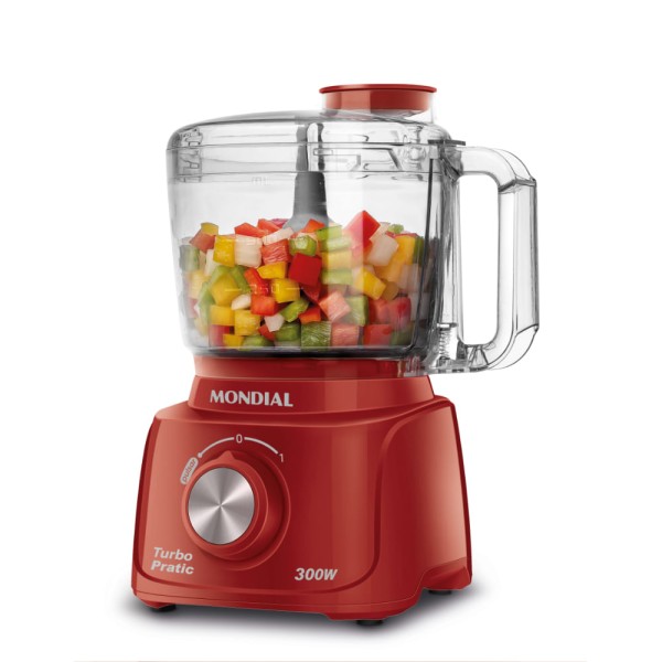 Encontraproduto.com.br - Mini Processador Mondial Turbo Pratic Vermelho 300W 220V MP-16-R