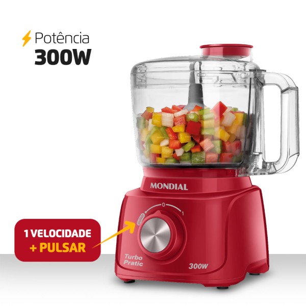 Encontraproduto.com.br - Mini Processador Mondial Turbo Pratic Vermelho 300W 220V MP-16-R