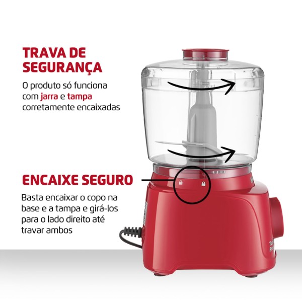 Encontraproduto.com.br - Mini Processador Mondial Turbo Pratic Vermelho 300W 220V MP-16-R