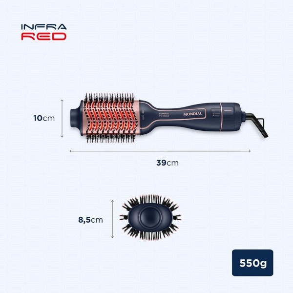 Encontraproduto.com.br - Escova Secadora Mondial InfraRed ES-01-IR 1200W Azul/Golden Rose Bivolt