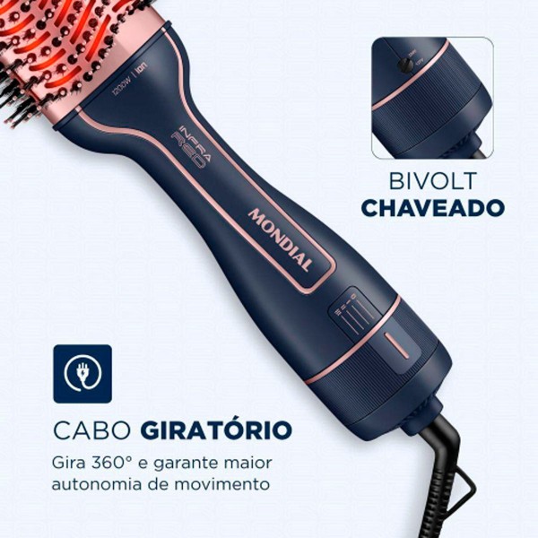 Encontraproduto.com.br - Escova Secadora Mondial InfraRed ES-01-IR 1200W Azul/Golden Rose Bivolt