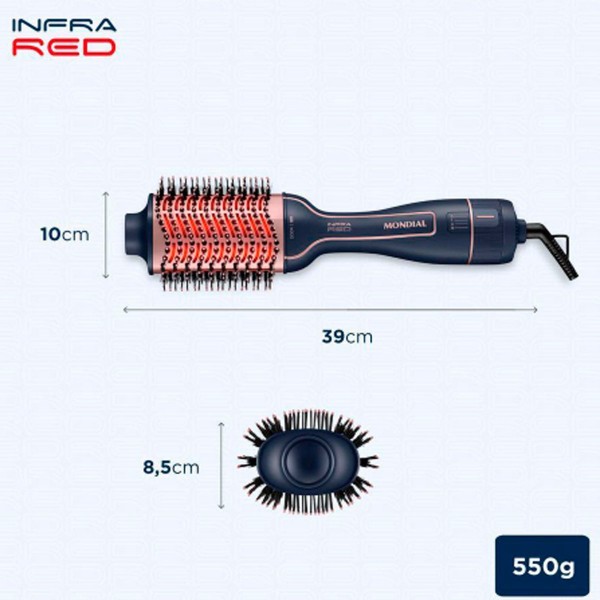 Encontraproduto.com.br - Escova Secadora Mondial InfraRed ES-01-IR 1200W Azul/Golden Rose Bivolt