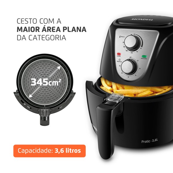 Encontraproduto.com.br - Fritadeira Air Fryer 3.6L Mondial AF36BI Preta 127V
