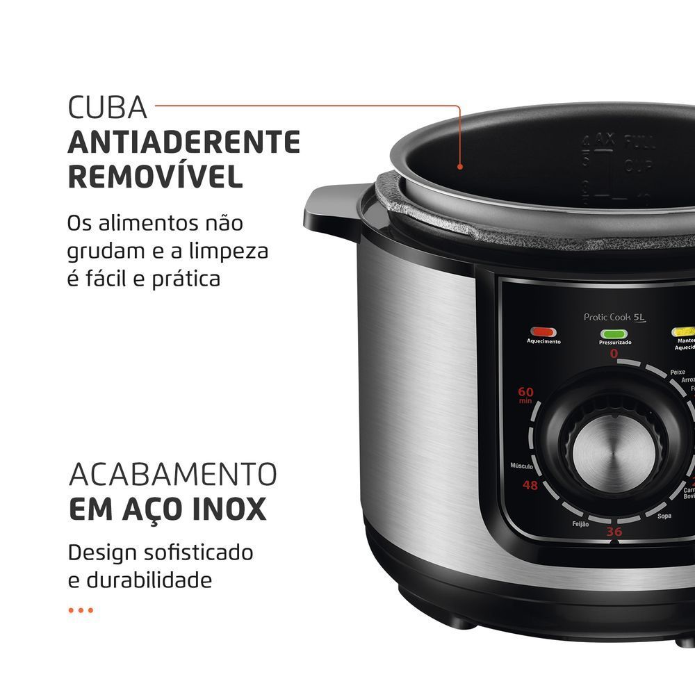 Encontraproduto.com.br - Panela de Pressão Elétrica Mondial Pratic Cook Preta 5L 127V