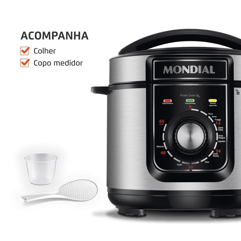 Encontraproduto.com.br - Panela de Pressão Elétrica Mondial Pratic Cook Preta 5L 127V