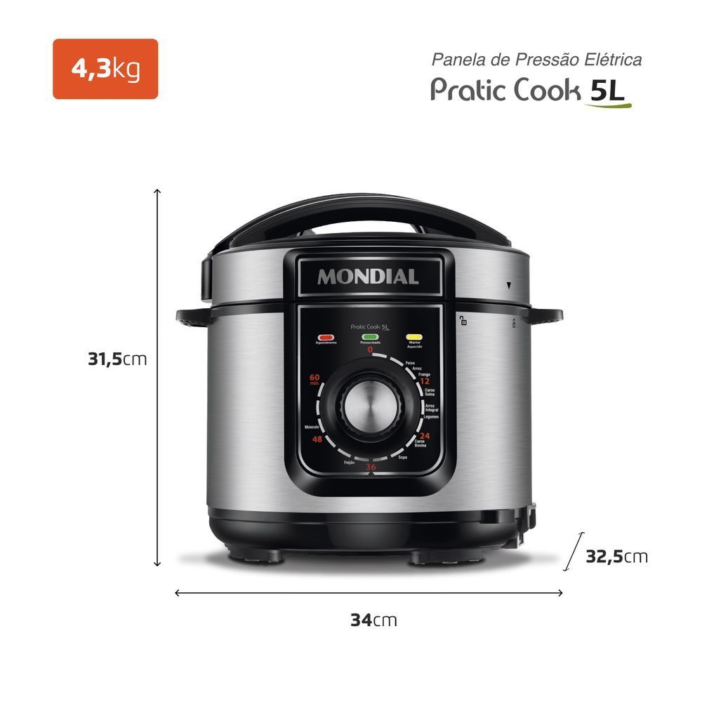 Encontraproduto.com.br - Panela de Pressão Elétrica Mondial Pratic Cook Preta 5L 127V