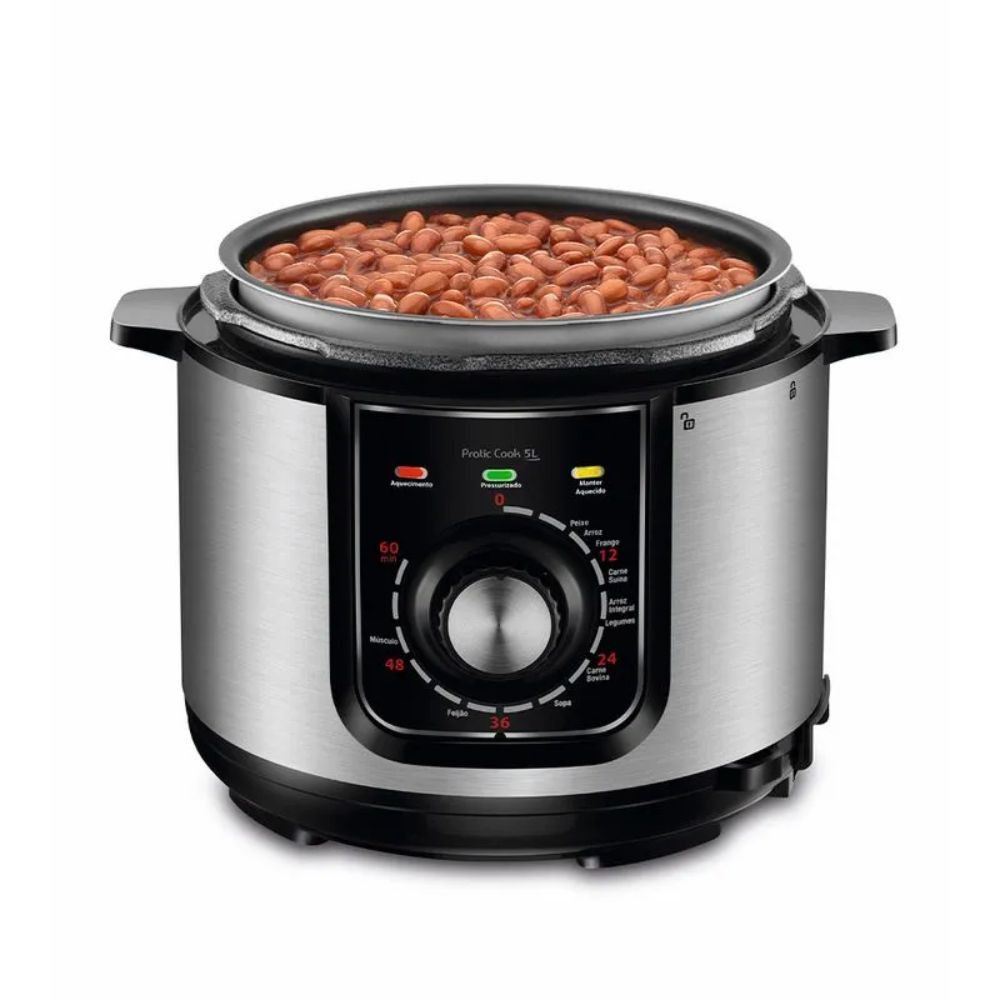 Encontraproduto.com.br - Panela de Pressão Elétrica Mondial Pratic Cook Preta 5L 127V