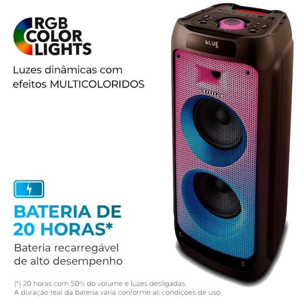 Encontraproduto.com.br - Caixa de Som PartyBox AIWA PB-05 Bluetooth 20H RGB USB TWS Preto