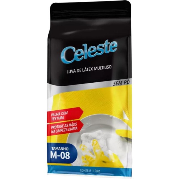 Encontraproduto.com.br - Luva de Látex Celeste Amarela M Pacote com 1 par