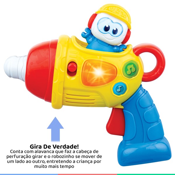 Encontraproduto.com.br - Brinquedo Interativo Para Bebê Ferramenta Furadeira Com Sons e Luzes Sr. Construtor Winfun