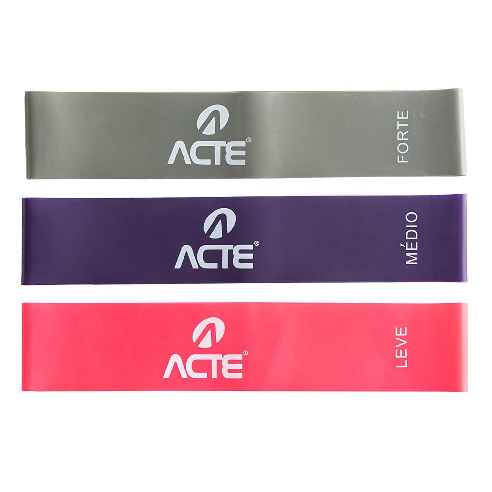 Encontraproduto.com.br - Kit Mini Band Acte 3 Niveis de Resistencia By Cau Saad Rosa e Cinza