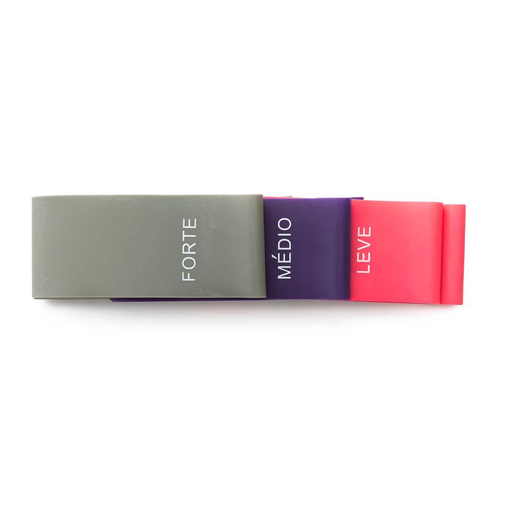 Encontraproduto.com.br - Kit Mini Band Acte 3 Niveis de Resistencia By Cau Saad Rosa e Cinza