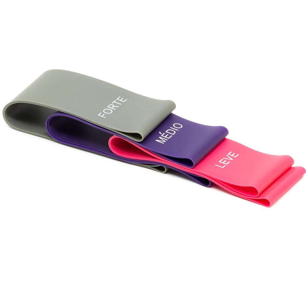 Encontraproduto.com.br - Kit Mini Band Acte 3 Niveis de Resistencia By Cau Saad Rosa e Cinza
