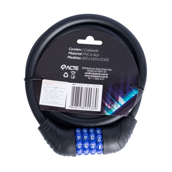 Encontraproduto.com.br - Cadeado para Bicicleta Acte Sports com Segredo A64 - Preto