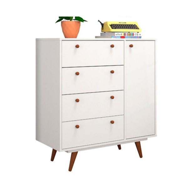 Encontraproduto.com.br - Cômoda 4 Gavetas e 1 Porta Retrô 30 Olivar Branco