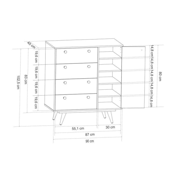 Encontraproduto.com.br - Cômoda 4 Gavetas e 1 Porta Retrô 30 Olivar Branco