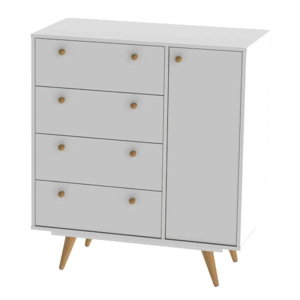 Encontraproduto.com.br - Cômoda 4 Gavetas e 1 Porta Retrô 30 Olivar Branco