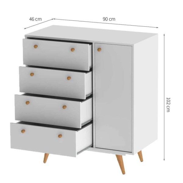 Encontraproduto.com.br - Cômoda 4 Gavetas e 1 Porta Retrô 30 Olivar Branco