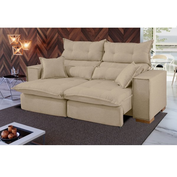 Encontraproduto.com.br - Sofá Parma 3 Lugares 215cm com Molas Ensacadas Retrátil/Reclinável + 4 Almofadas Jw - Bege