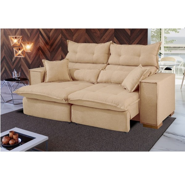 Encontraproduto.com.br - Sofá Parma 3 Lugares 215cm com Molas Ensacadas Retrátil/Reclinável + 4 Almofadas Jw - Capuccino