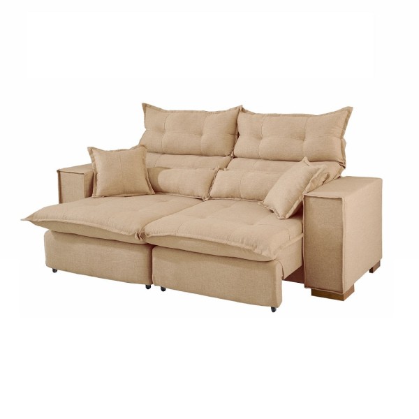 Encontraproduto.com.br - Sofá Parma 3 Lugares 215cm com Molas Ensacadas Retrátil/Reclinável + 4 Almofadas Jw - Capuccino
