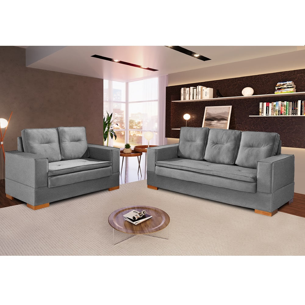 Kits Sofás Valência 2 Lugares 132 cm e 3 Lugares 190cm Jw - Cinza