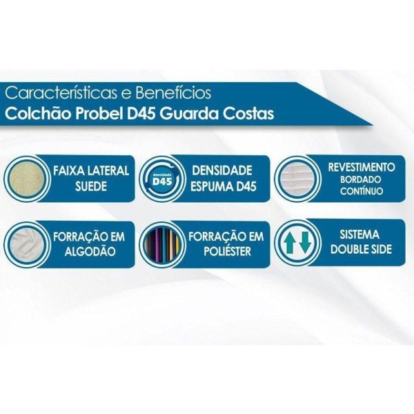 Encontraproduto.com.br - Colchão Viúva Espuma D45 Guarda Costas Double Face Gray (128x188x17) - Probel