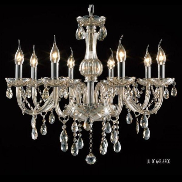 Encontraproduto.com.br - Lustre De Cristal 8 Braços Conhaque Mais Luz Bivolt