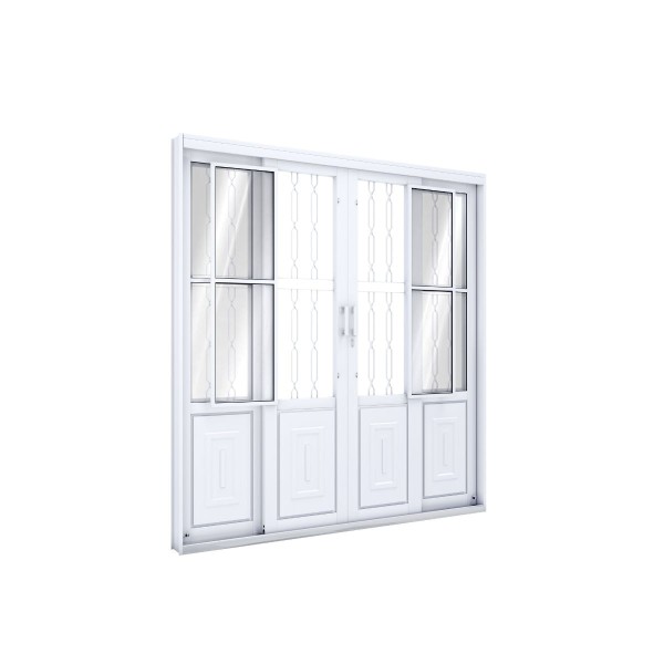 Encontraproduto.com.br - Porta Fácil De Correr Central 4 Folhas Com Postigo Grade Mosaico 213x200 Branco Ullian