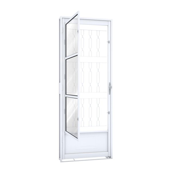 Encontraproduto.com.br - Porta Rio Bras Pronta Com Postigo Grade Mosaico 215x85 Esquerda Branco Ullian