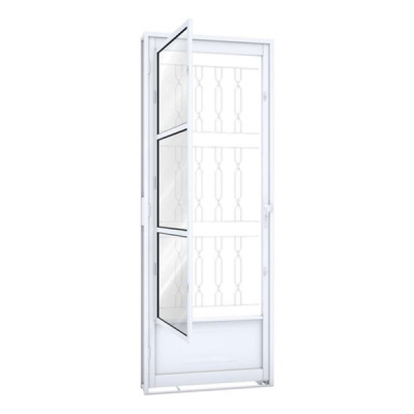 Encontraproduto.com.br - Porta Rio Bras Pronta Com Postigo Grade Mosaico 215x85 Esquerda Branco Ullian