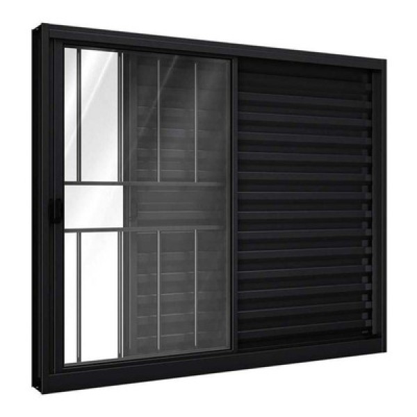 Encontraproduto.com.br - Venez Alumínio De Correr Lateral 2 Folhas Móveis E 1 Folhas Fixas Com Grade 100x120 Esquerda Preta Ullian