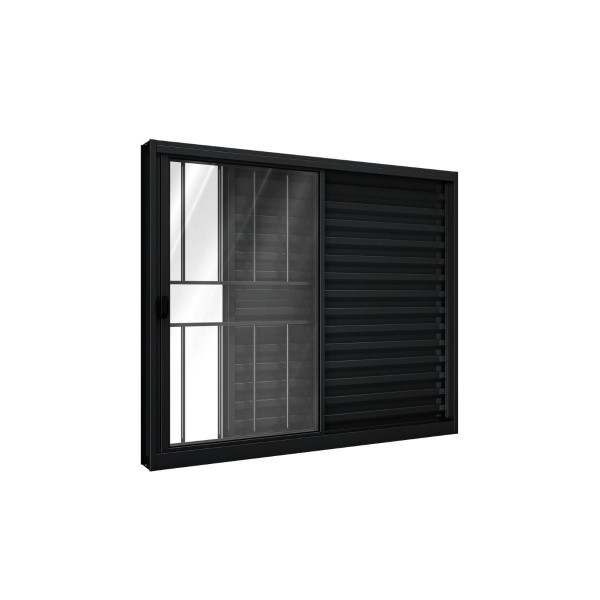 Encontraproduto.com.br - Venez Alumínio De Correr Lateral 2 Folhas Móveis E 1 Folhas Fixas Com Grade 100x120 Esquerda Preta Ullian