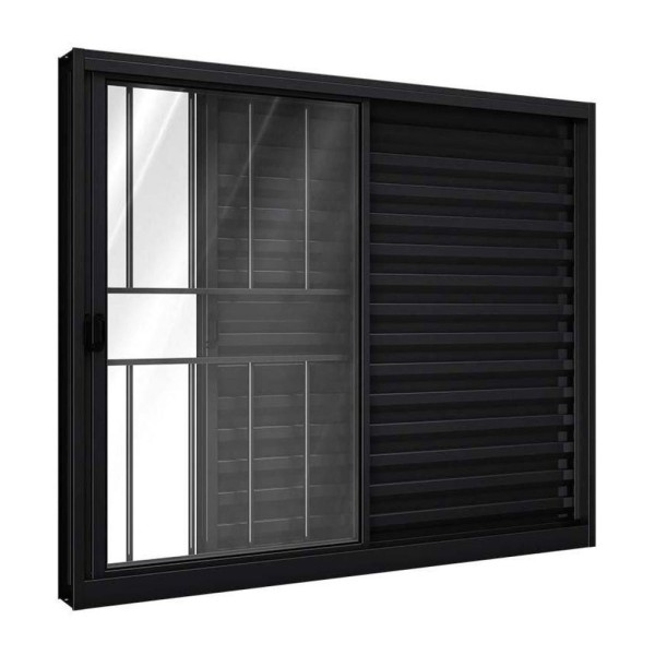 Encontraproduto.com.br - Venez Alumínio De Correr Lateral 2 Folhas Móveis E 1 Folhas Fixas Com Grade 100x120 Esquerda Preta Ullian