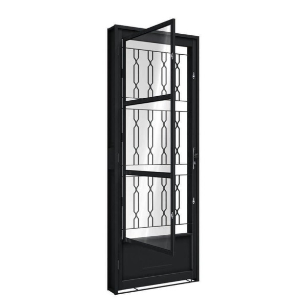 Encontraproduto.com.br - Porta Rbp Giro Com Postigo E Grade Mosaico 215x85 Esquerda Preta Riobras