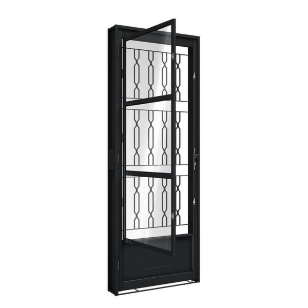 Encontraproduto.com.br - Porta Rbp Giro Com Postigo E Grade Mosaico 215x85 Esquerda Preta Riobras