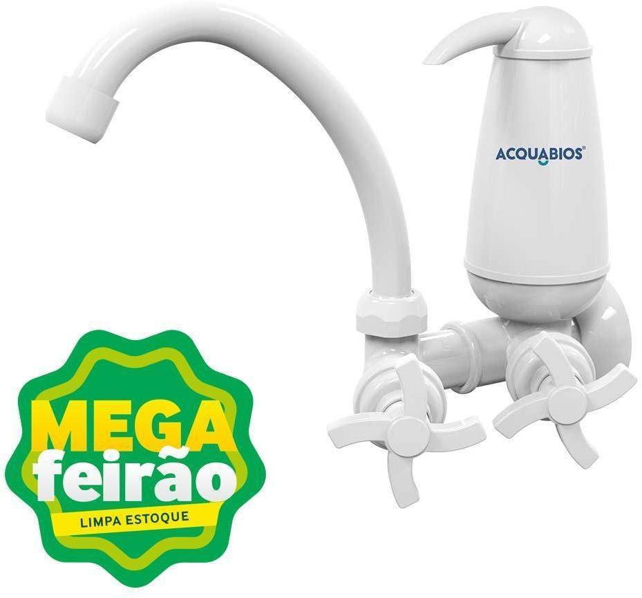 Torneira Pia Cozinha de Parede com Filtro Acquabios Quadriseta 1/4 Volta Bica Alta Móvel Branco
