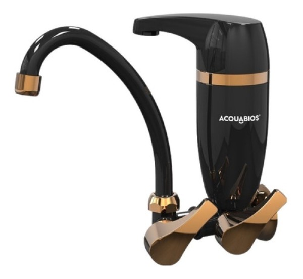 Torneira Pia Cozinha de Parede com Filtro Acquabios 1/4 de Volta Premium Preto Dourado