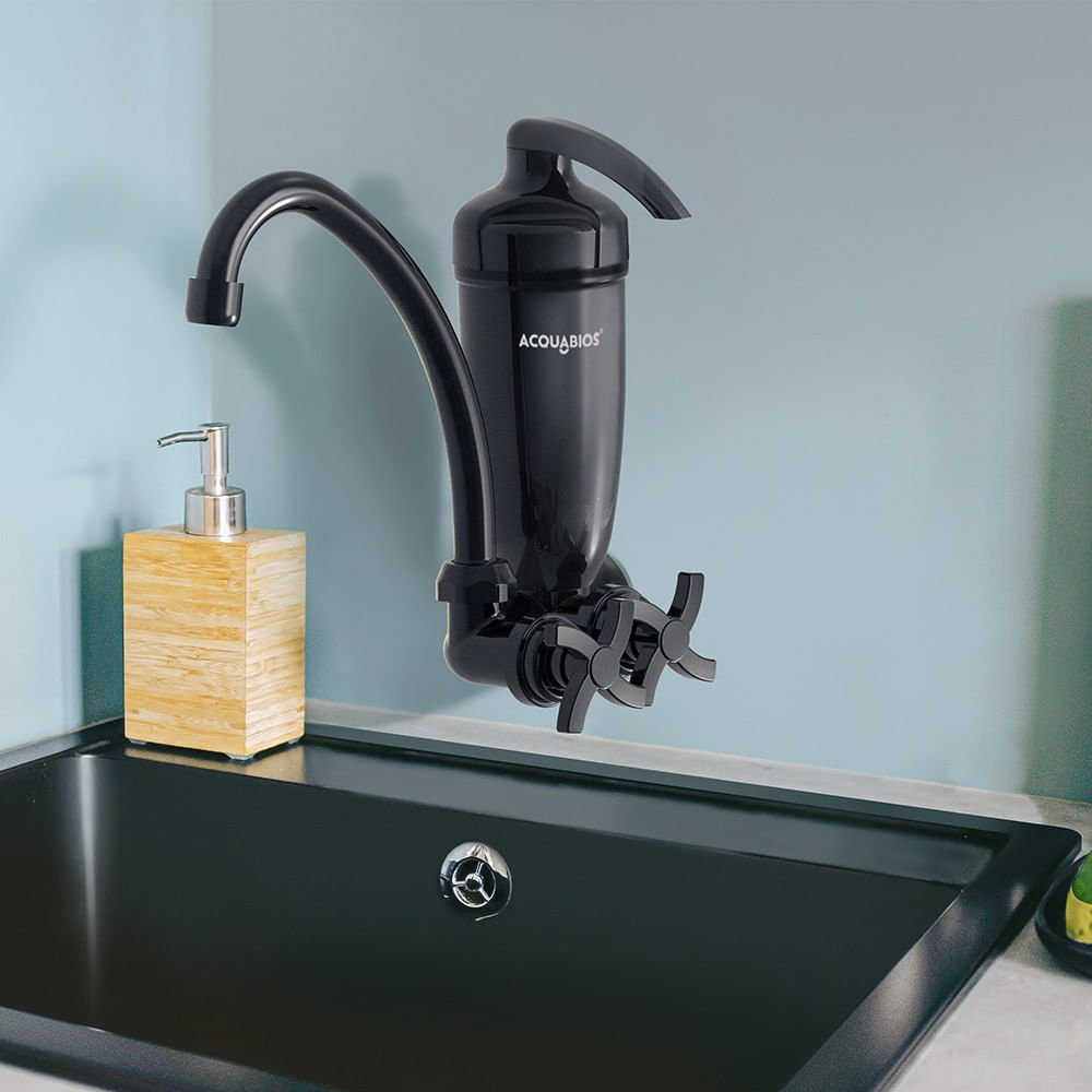 Encontraproduto.com.br - Torneira Parede Com Filtro New Abre Fácil Preto Acquabios