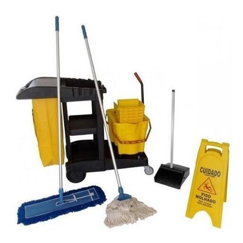 Encontraproduto.com.br - Kit Carrinho Funcional de Limpeza JSN Completo W3 80L