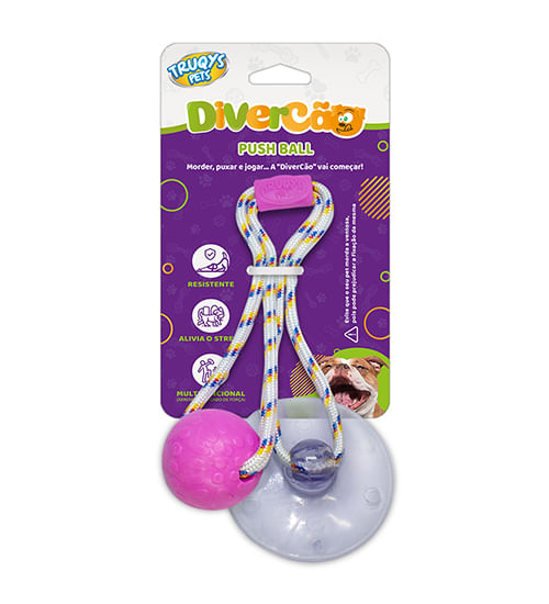 Brinquedo Push Ball Rosa Corda com Bola e Ventosa - Truqys Pets