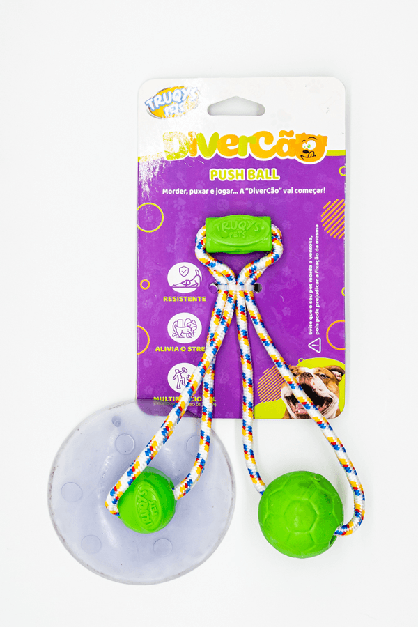 Encontraproduto.com.br - Brinquedo Push Ball Verde Corda com Bola e Ventosa - Truqys Pets