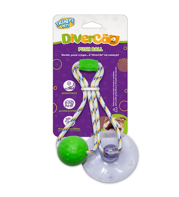 Encontraproduto.com.br - Brinquedo Push Ball Verde Corda com Bola e Ventosa - Truqys Pets