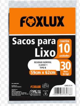 Saco De Lixo 30l 10 Peças Preto Almofadado Foxlux