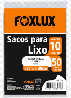 Saco De Lixo 50l 10 Peças Preto Almofadado Foxlux