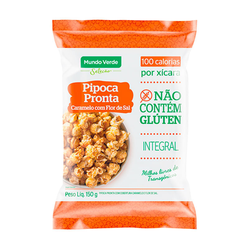 Encontraproduto.com.br - Pipoca Pronta Integral Caramelo com Flor de Sal Sem Glúten Mundo Verde Seleção Pacote 150g