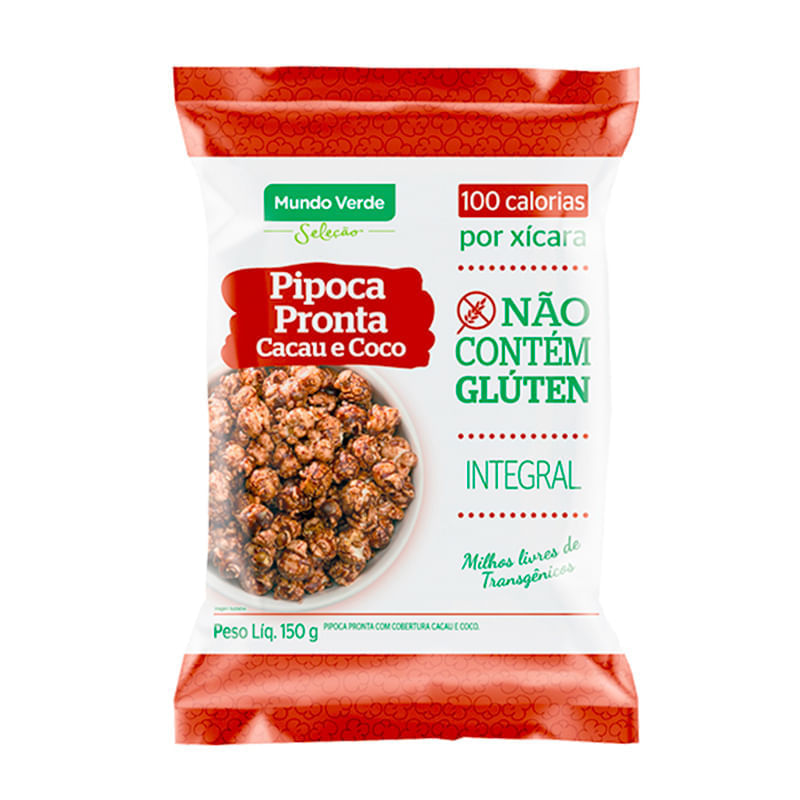 Pipoca Pronta Integral Cacau e Coco Sem Glúten Mundo Verde Seleção Pacote 150g