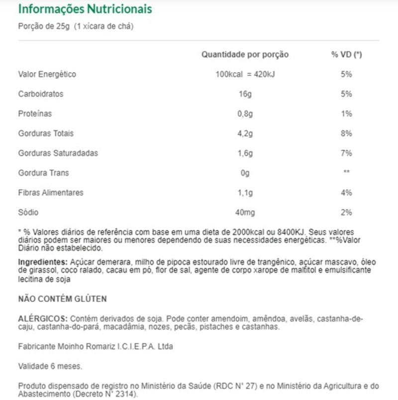 Encontraproduto.com.br - Pipoca Pronta Integral Cacau e Coco Sem Glúten Mundo Verde Seleção Pacote 150g