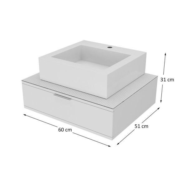 Encontraproduto.com.br - Bancada para banheiro branca de MDF Blu 60cm vidro com rasgo branco Bumi